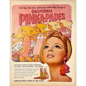 Max Factor's California Pink-A-Pades Cosmetics" Vintage Print Ad 1967